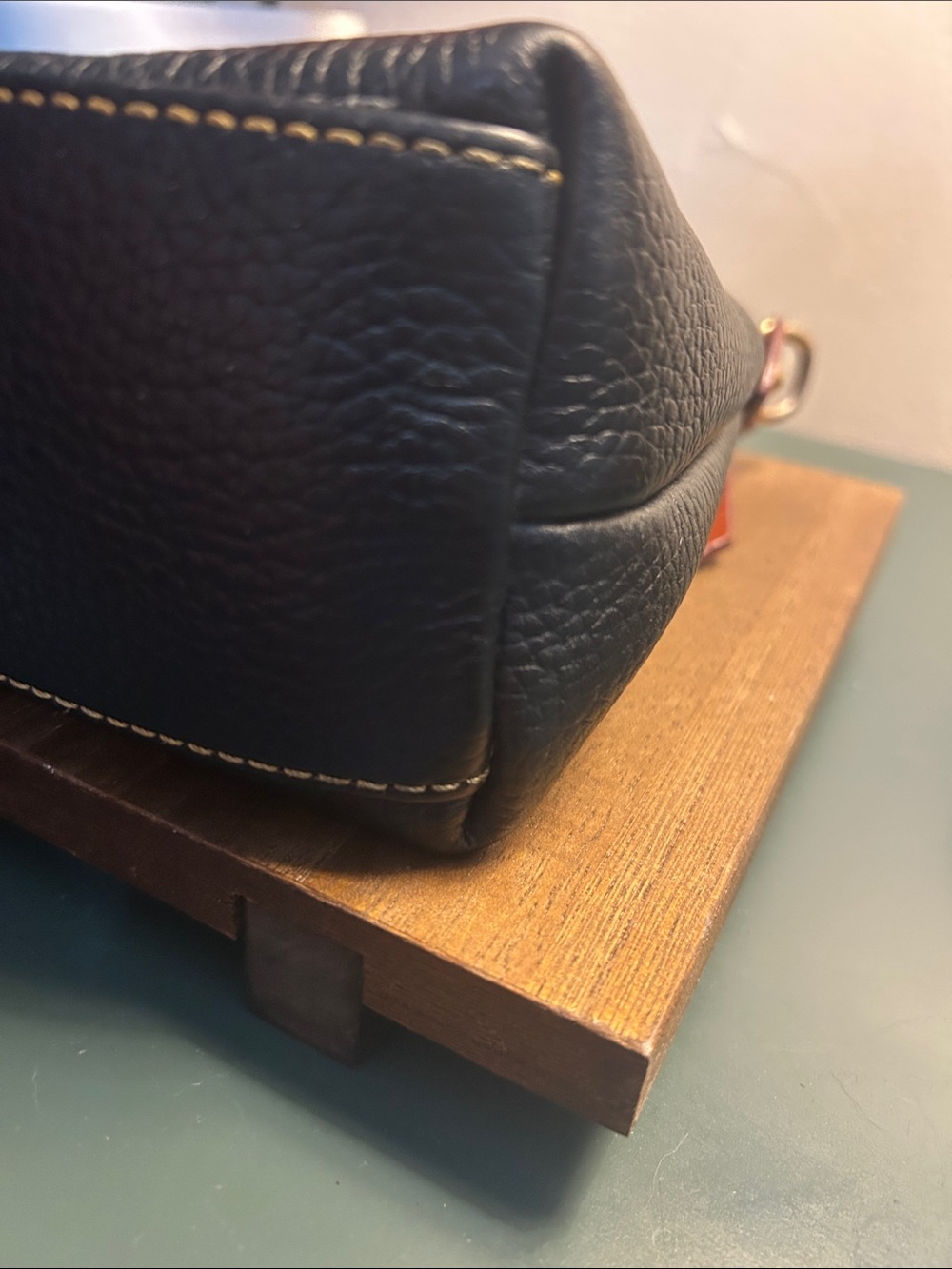 Dooney & Bourke Black Leather Mini Satchel with Brown Handles - Picture 9 of 10